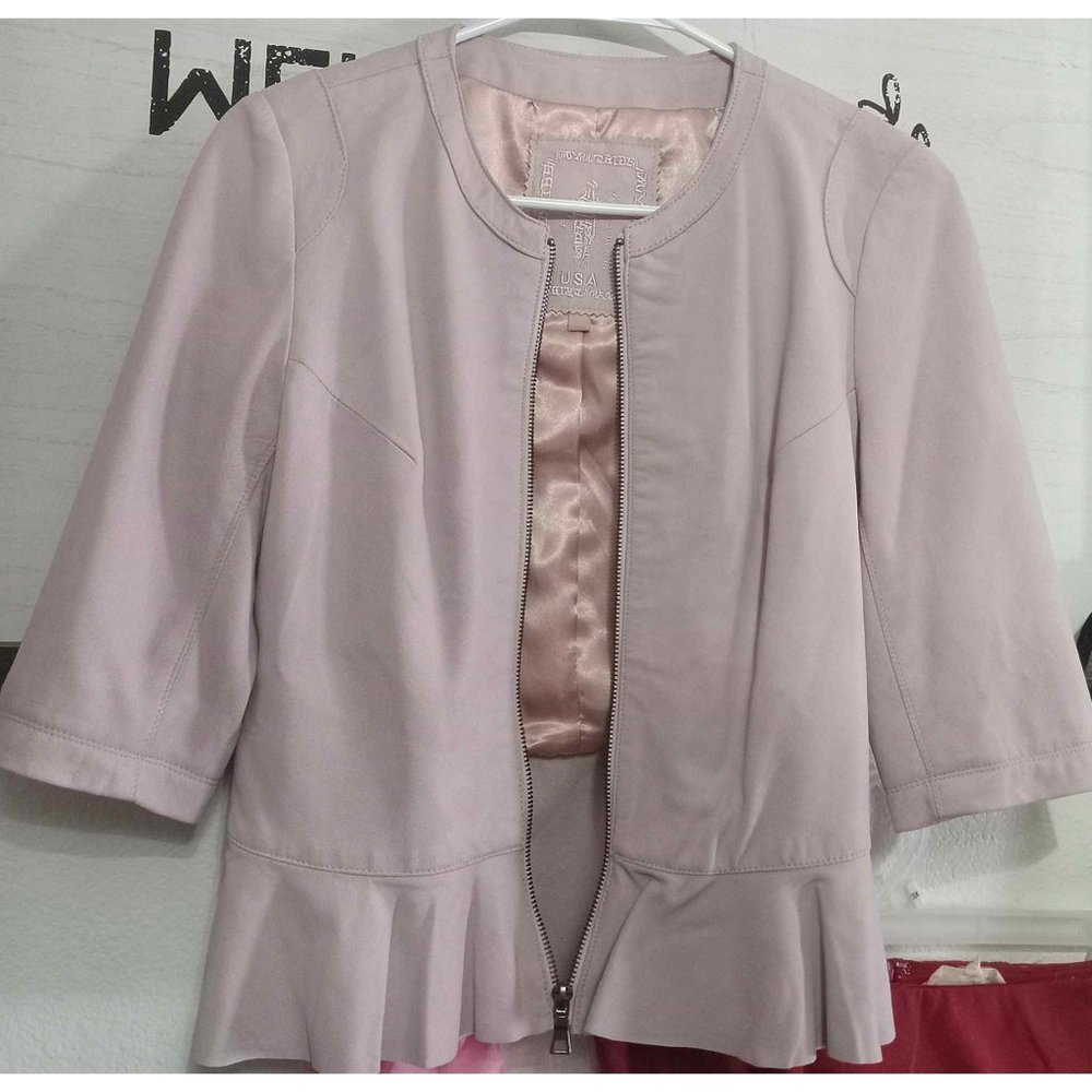 My Tribe pink 100% leather peplum jacket